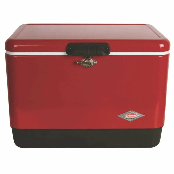 Coleman Vintage 54-Quart Steel Belted Cooler Red 1 Coleman Vintage 54-Quart Steel Belted Cooler Red